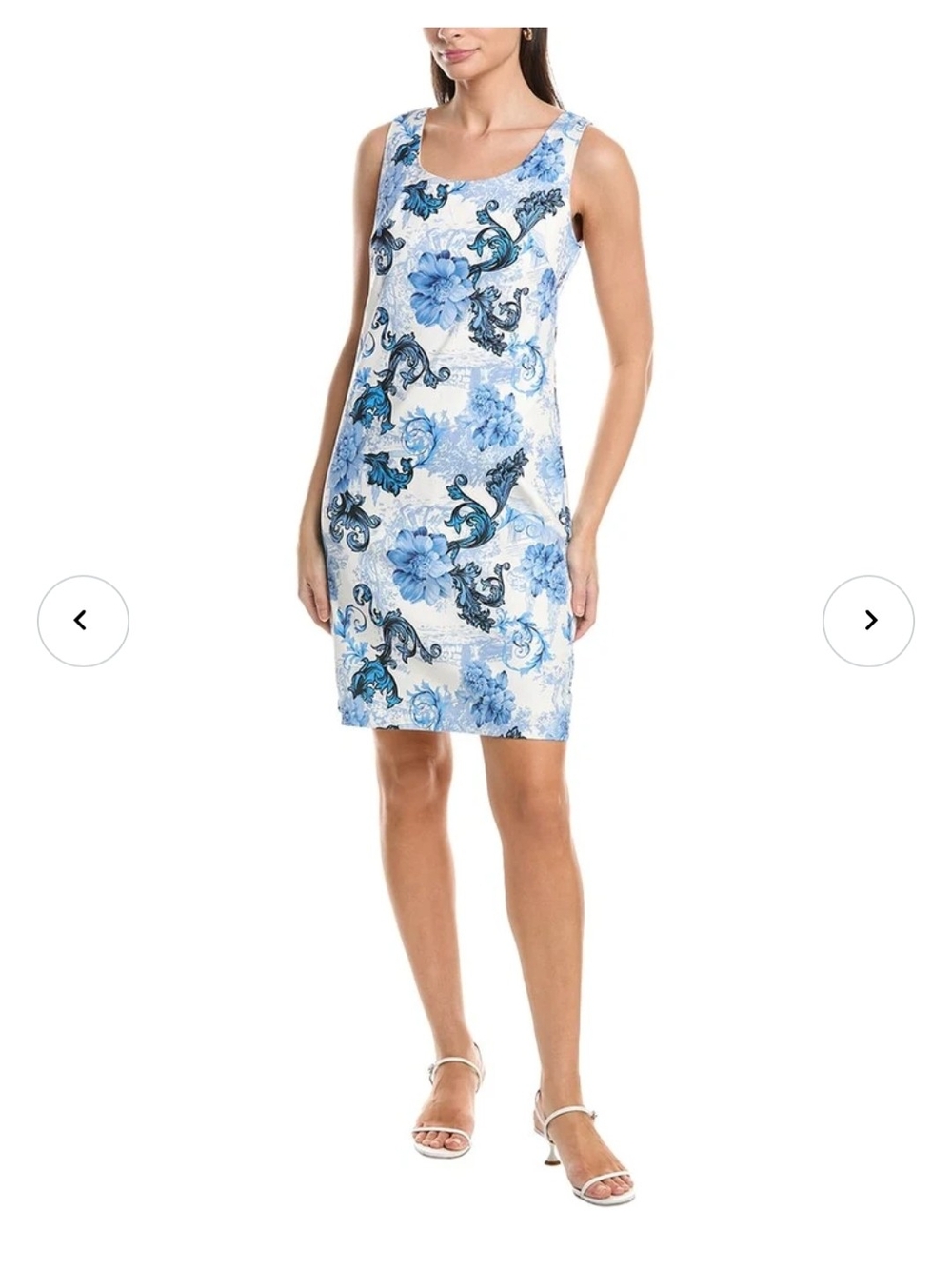 Nwt 16 $ 139 Tahari Asl Midi Dress White with Blue Floral Print Streachy Fabrics